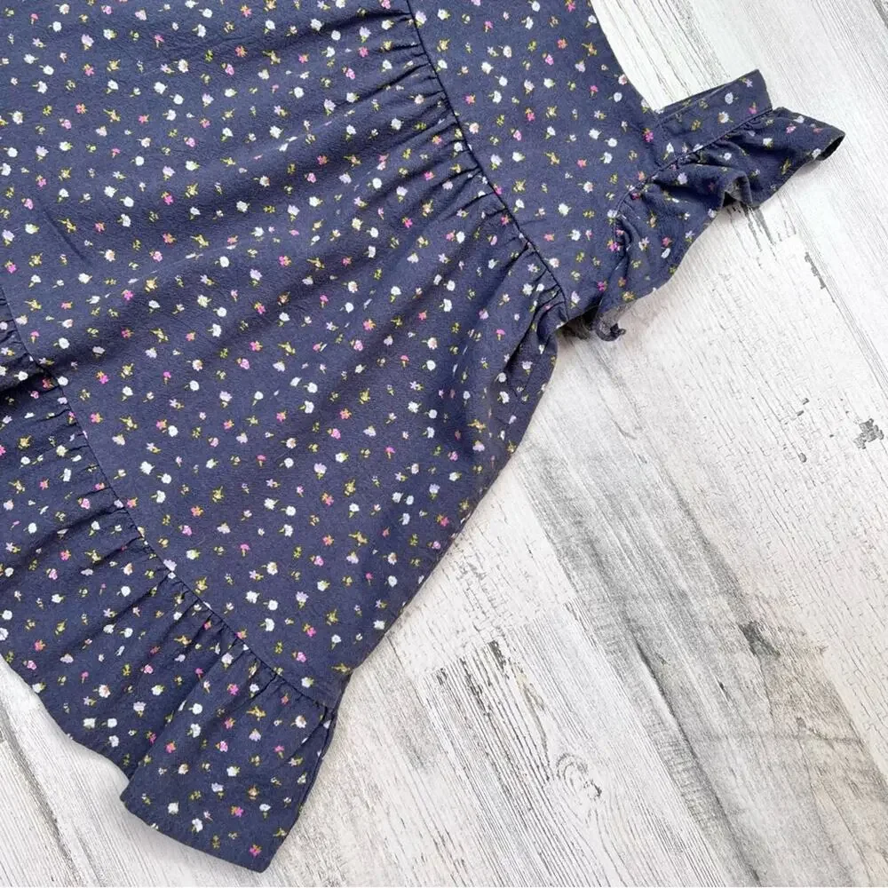 Cat & Jack Dress Girls 4T Blue Ditsy Floral Ruffle Cotton Cottagecore